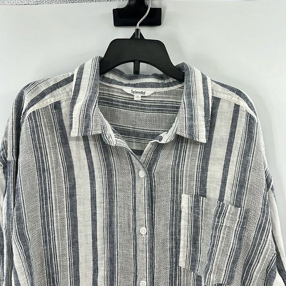Splendid Collection Women's Bowen Linen Blend Button Down Shirt - Gray - M - NWT - Picture 1 of 6
